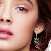 Load image into Gallery viewer, Close-up of a woman wearing a green  malachite gemstone earring.