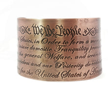Load image into Gallery viewer, Copper bracelet with engraved text on a white background