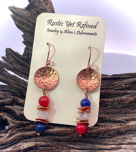 Load image into Gallery viewer, Pair of earrings on a &#39;Rustic Yet Refined&#39; branded card against a wooden background