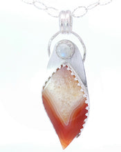 Load image into Gallery viewer, &#39;South Seas Treasure&#39; Druzy Carnelian and Moonstone Pendant 2 1/2&quot; tall