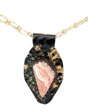 Load image into Gallery viewer, rhodochrosite gemstone pendant in gold