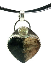 Load image into Gallery viewer, 'With Love' Petrified palmwood Gemstone Sterling Heart pendant.