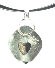 Load image into Gallery viewer, 'With Love' Petrified palmwood Gemstone Sterling Heart pendant.
