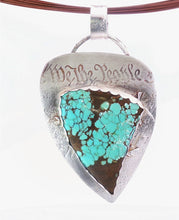 Load image into Gallery viewer, Silver pendant with turquoise stone on a white background