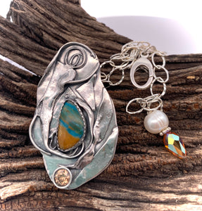 'Day at the Beach' Sterling & Peruvian Opal Pendant.