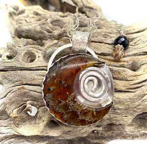 crescent moon sacred spiral pendant