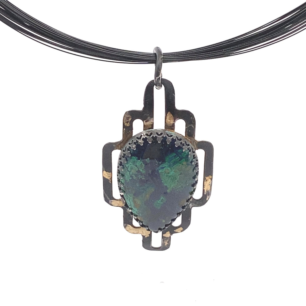 blue/green azurite gemstone pendant