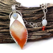 Load image into Gallery viewer, &#39;South Seas Treasure&#39; Druzy Carnelian and Moonstone Pendant 2 1/2&quot; tall