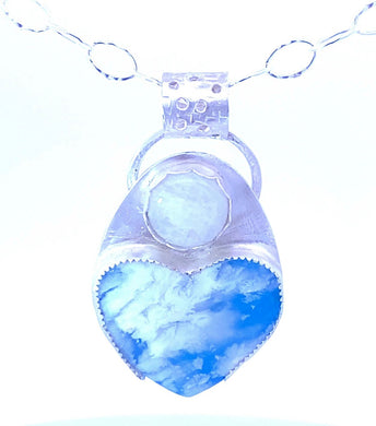 moonstone and plume agate heart pendant