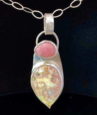 pink opal and lace agate pendant