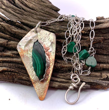 Load image into Gallery viewer, copper, silver and malachite pendant