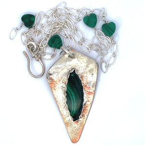 malachite pendant showing neck wire