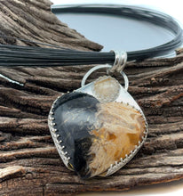 Load image into Gallery viewer, 'With Love' Petrified palmwood Gemstone Sterling Heart pendant.