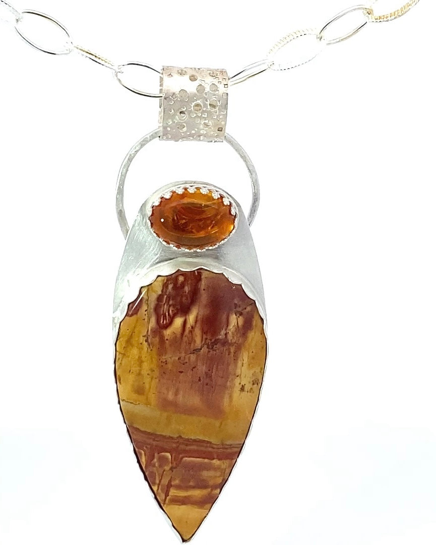 Enchanted Woodland' Red Creek Jasper and Baltic Amber pendant.