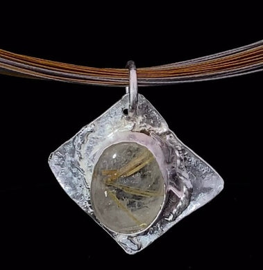 golden rutilated quartz fine silver pendant
