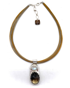 Smoky Quartz and Moonstone Sterling pendant. 2" tall