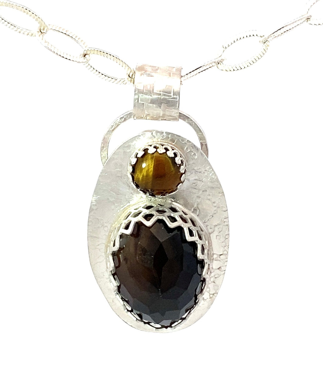 smoky quartz and tiger eye pendant