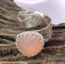 Load image into Gallery viewer, Rose Quartz sterling silver ring from the Dare to Dream collection, handmade, size 9, showcasing a faceted pink gem.