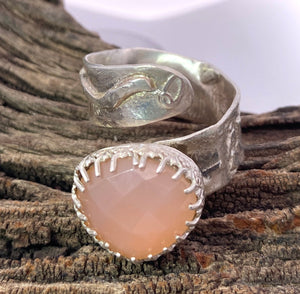 Rose Quartz sterling silver ring from the Dare to Dream collection, handmade, size 9, showcasing a faceted pink gem.