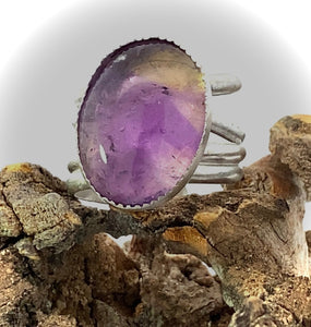 ametrine gemstone ring in natural setting