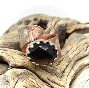 smoky quartz copper and sterling ring