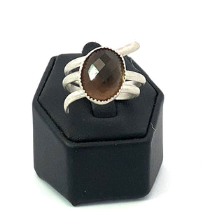 sterling silver smoky quartz ring on stand