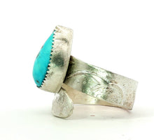 Load image into Gallery viewer, Sonoran Turquoise &amp; Fine silver Ring. Size 8 adjustable 1/2 size