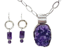Load image into Gallery viewer, amethyst geode pendant and matching earrings