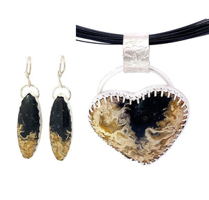 palmwood heart pendant and earring SET