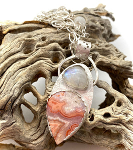 moonstone and lace agate sterling pendant