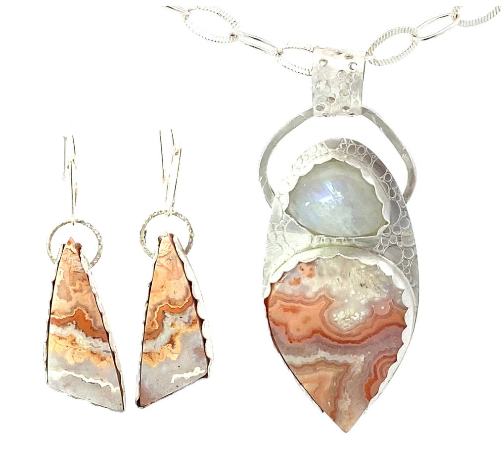 Indonesian lace agate moonstone set