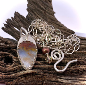 moss agate pendant shown with chain
