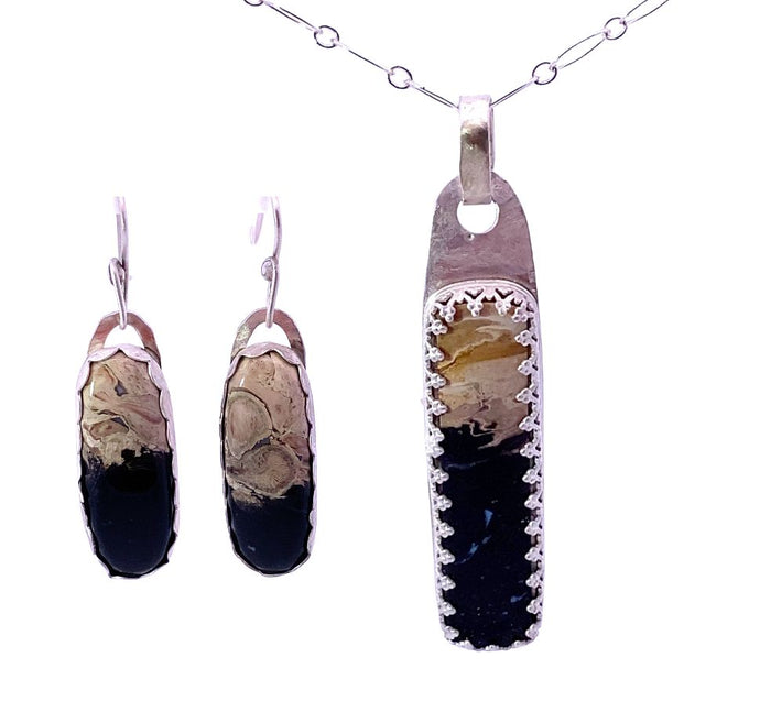 ‘South Seas Treasures’ Petrified Palmwood Root sterling pendant and earrings SET