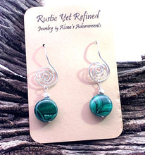 Load image into Gallery viewer, malachite earrings on romance card