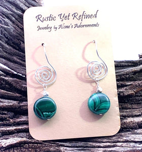 malachite earrings on romance card