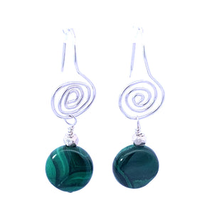 Malachite Sterling Pendant and Earrings SET. Sacred Spiral Collection