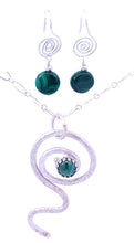 Load image into Gallery viewer, malachite spiral pendant and earring set