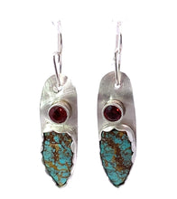 Load image into Gallery viewer, Nevada turquoise and garnet gemstone earrings