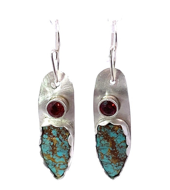 Nevada turquoise and garnet gemstone earrings