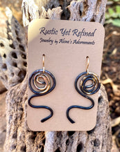 Load image into Gallery viewer, Sacred Spiral Steel and 18K gold Earring. 1 7/8&quot; long