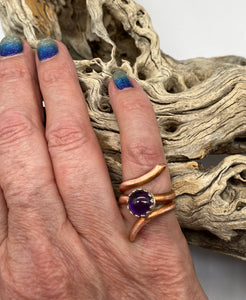 Copper and amethyst Ring. Sacred Spiral Collection