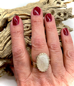 sterling moonstone gem ring on hand
