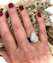 Load image into Gallery viewer, moonstone ring in steel and silver shown on my hand