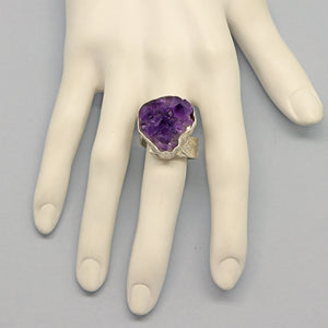Sterling and Amethyst Geode Ring. size 9