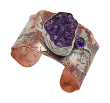 Load image into Gallery viewer, rustic jewelry cuff with amethyst geode gem