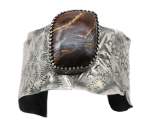Load image into Gallery viewer, Antiqued  Sterling tiger Iron gemstone Cuff Bracelet.