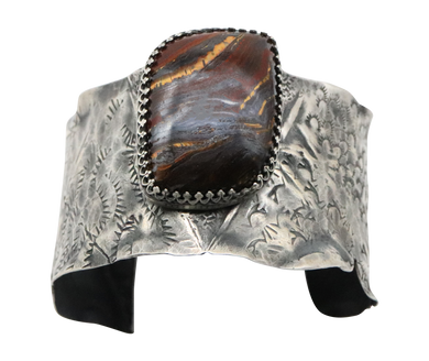 Antiqued  Sterling tiger Iron gemstone Cuff Bracelet.