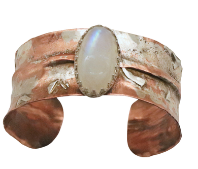 'Slice of Moonlight' Moonstone Copper & Sterling  cuff bracelet