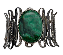 Load image into Gallery viewer, oversized malachite gemstone on steel cuff
