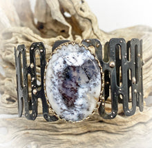 Load image into Gallery viewer, Dendritic Opal Steel and Silver cuff bracelet